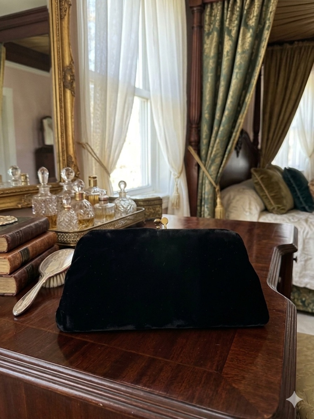 Vintage 1940s/1950s Garay Black Velvet Kisslock Evening Clutch